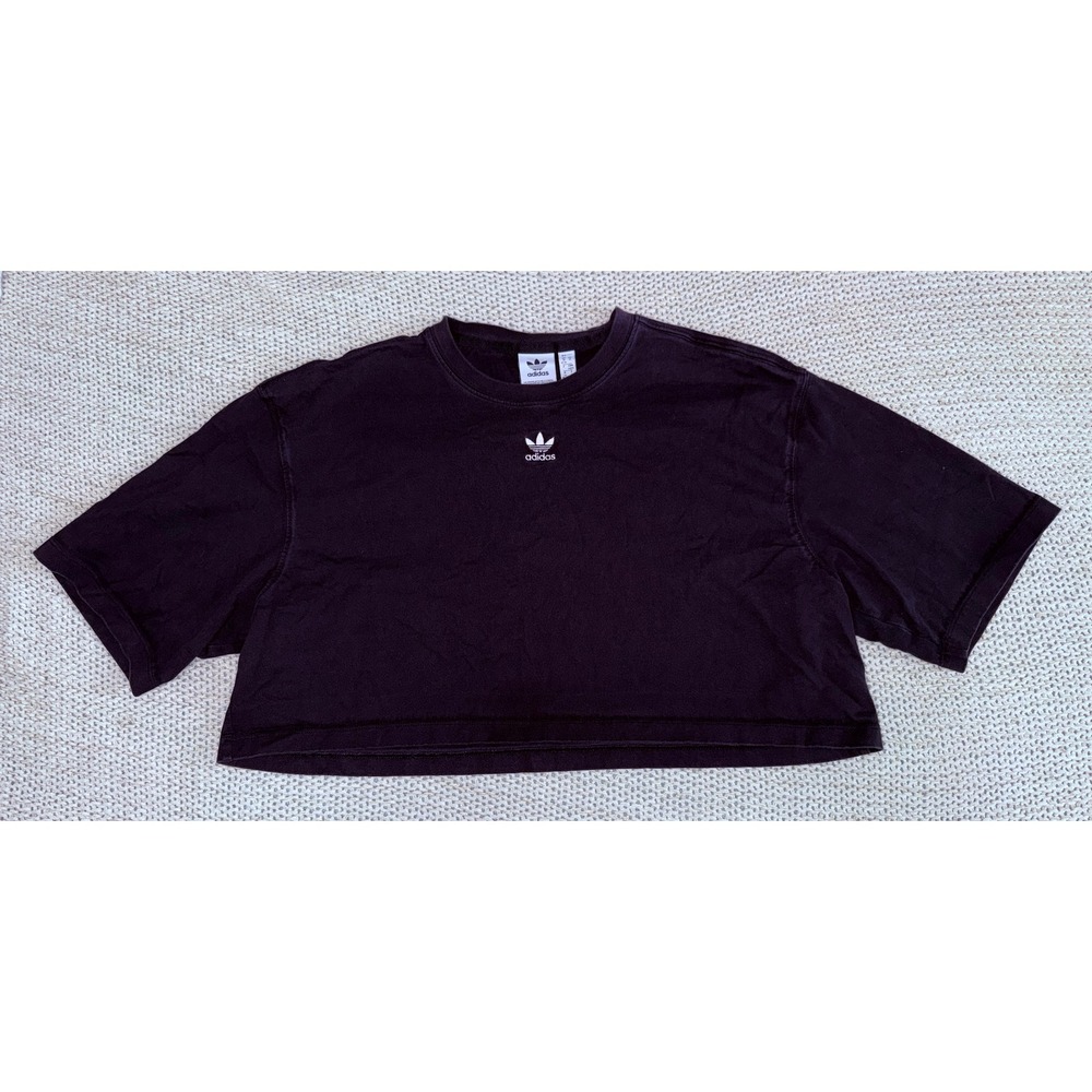 Adidas Originals Women Cropped Trefoil Logo T-Shirt Washed Black Medium